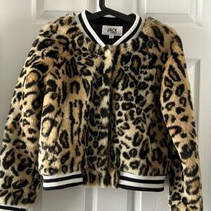 Leopard faux fur bomber jacket
